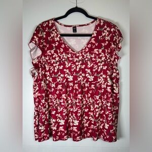 Garden Girl Burgundy and Pink Women's VNeck Top